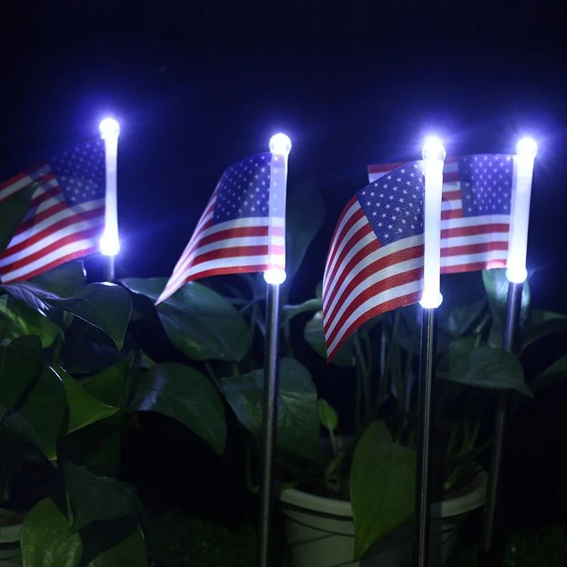 2 PCs Solar-Powered American Flag Garden Stake Lights