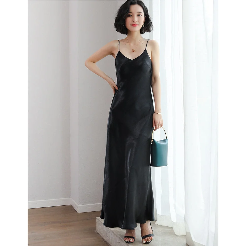 2021 Summer Dress Women Long Satin Slip Dress Spaghetti Strap Party Dress Vintage Gold White Silk Sexy Maxi Dresses Vestidos