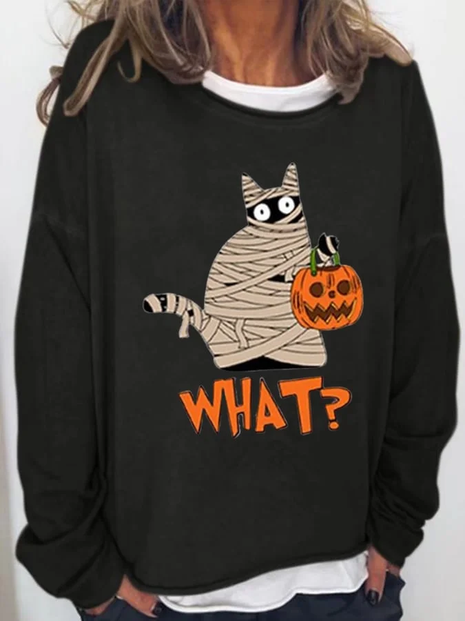 Women's Halloween Print Crewneck Sweatshirt socialshop
