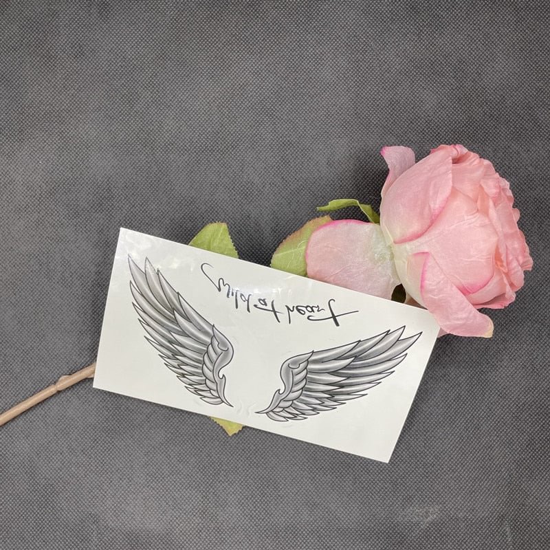 One Pair Of Wings Temporary Tattoo Stickers For Men Women Chest Arm Body Art Waterproof Black Fake Tatoos Flash Decals Tattos