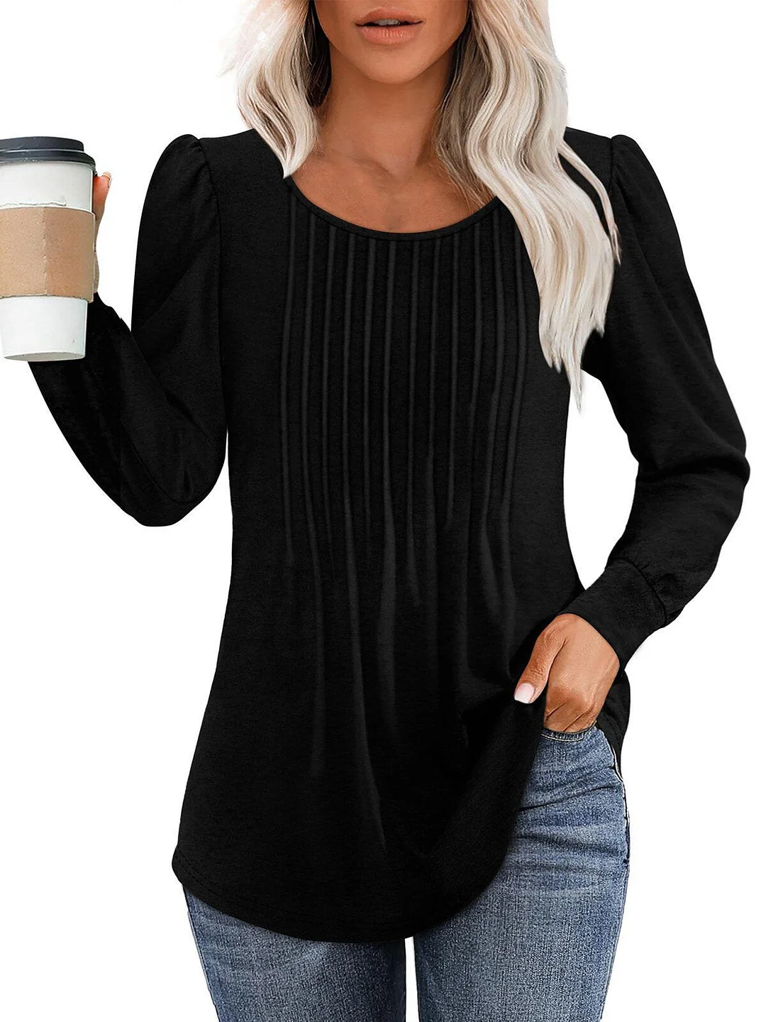 Women's Long Sleeve Scoop Neck Soild Tops