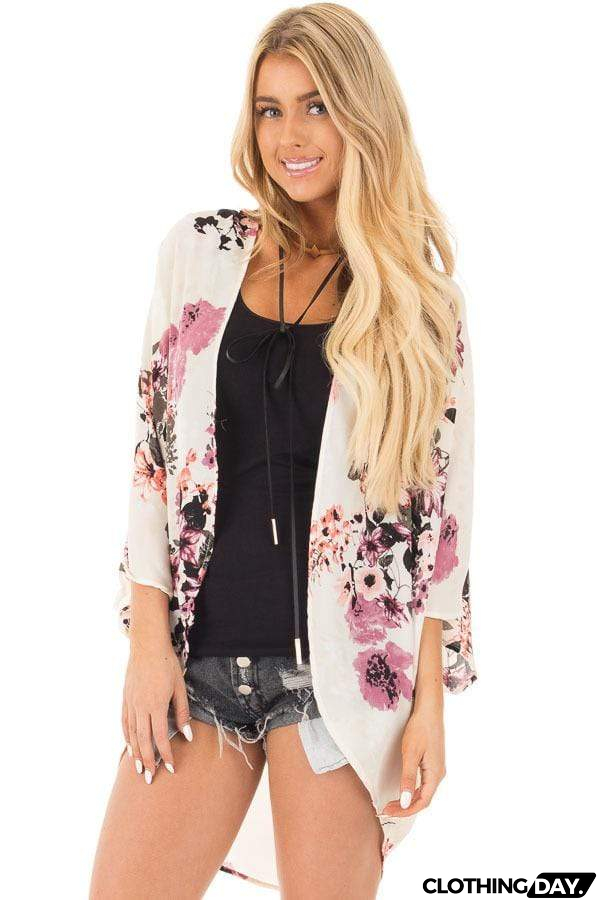 Bohemia Flower Print Summer Beach Women's Cardigan Loose Chiffon Coat