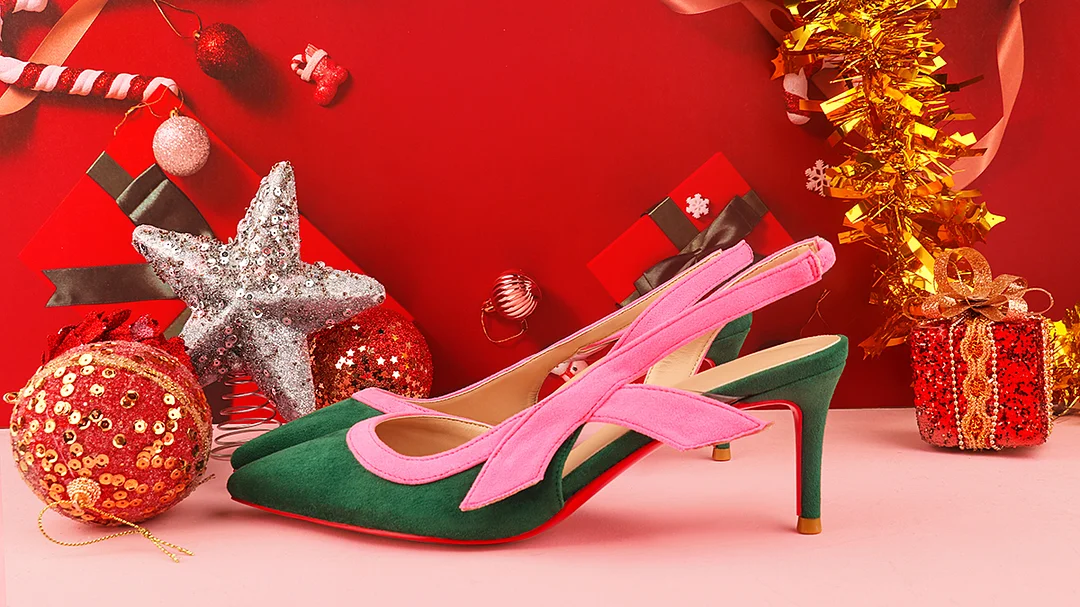 65mm Women's  Kitten Heels Pointed Toe Red Bottom Slingback Pumps Wedding Official Suede Sandals-MERUMOTE
