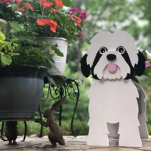 Shih Tzu Planter - White And Black