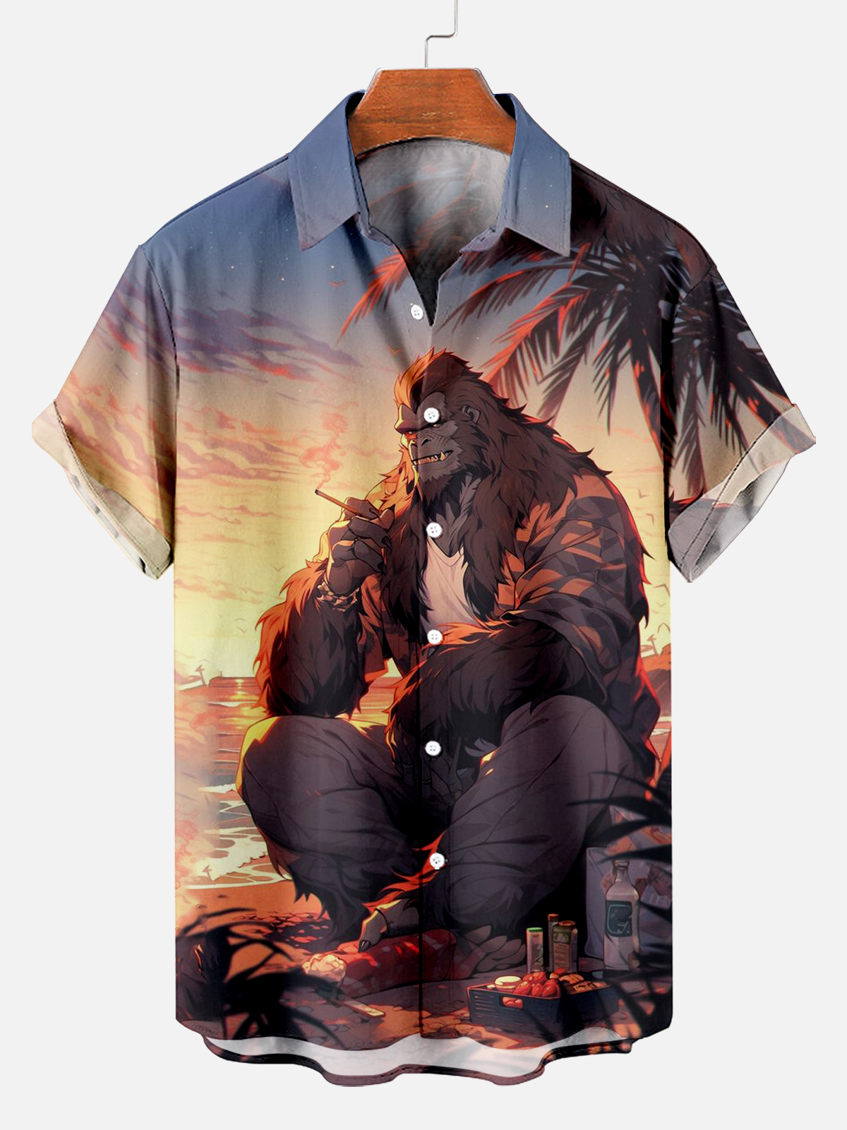 Hawaiian Orangutan Monster Vacation Short Sleeve Shirt PLUSCLOTHESMAN