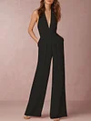 Halterneck Plunging Backless Wide Leg Jumpsuits