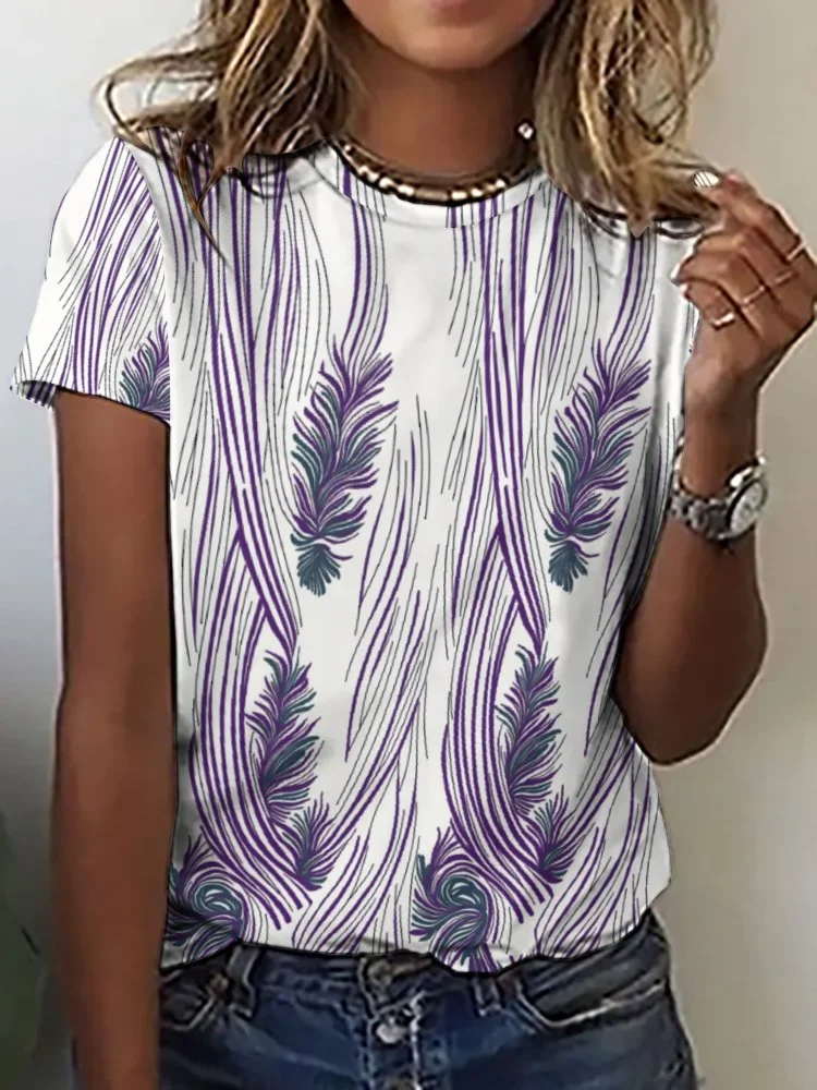 Style & Comfort for Mature Women Printed Short Sleeve Casual T-shirt for  Women and Men Unisex Pattern Purple, Floral