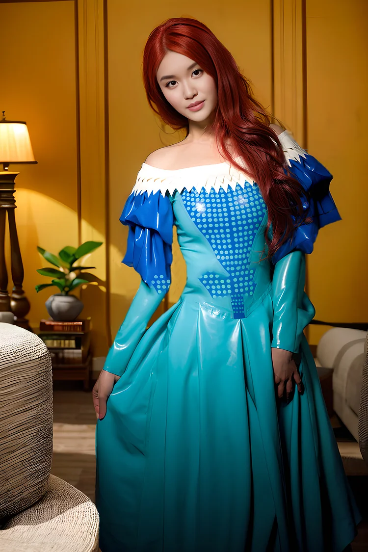 Women Latex Dress The Rapunzel Elegant Blue Latex Princess Gown (KG28972)