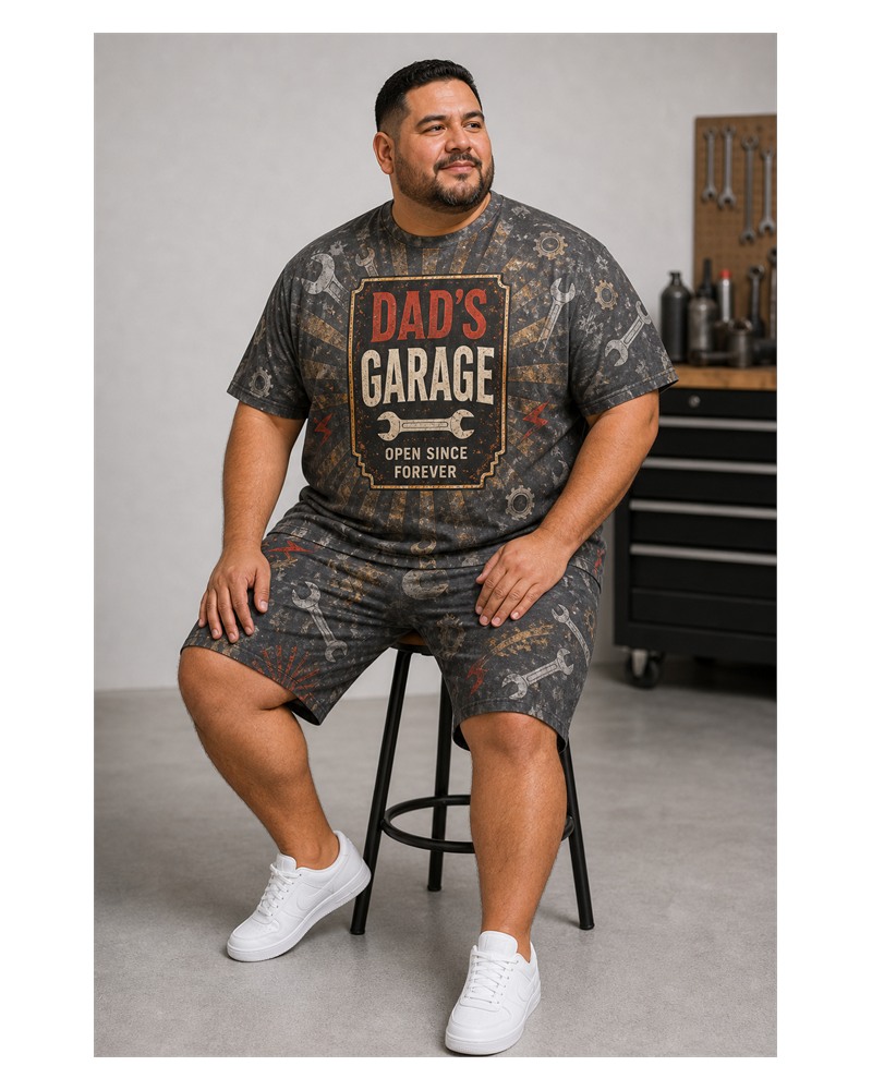 Big & Tall Dad's Garage Digital Print T-Shirt and Shorts Set