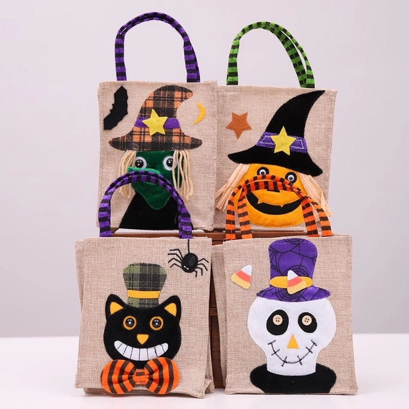 Halloween Cartoon Pumpkin Witch Gift Bag Burlap Handbags