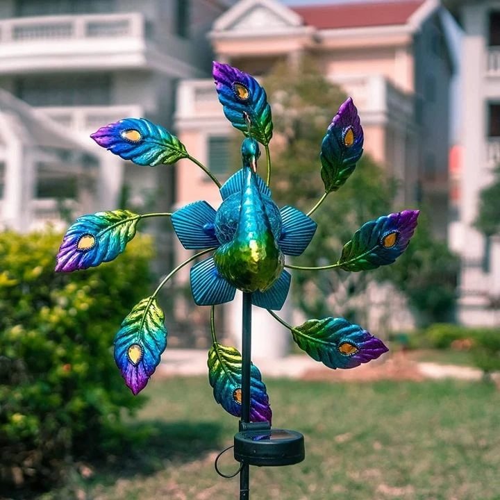 Peacock Metal Solar Wind Spinner