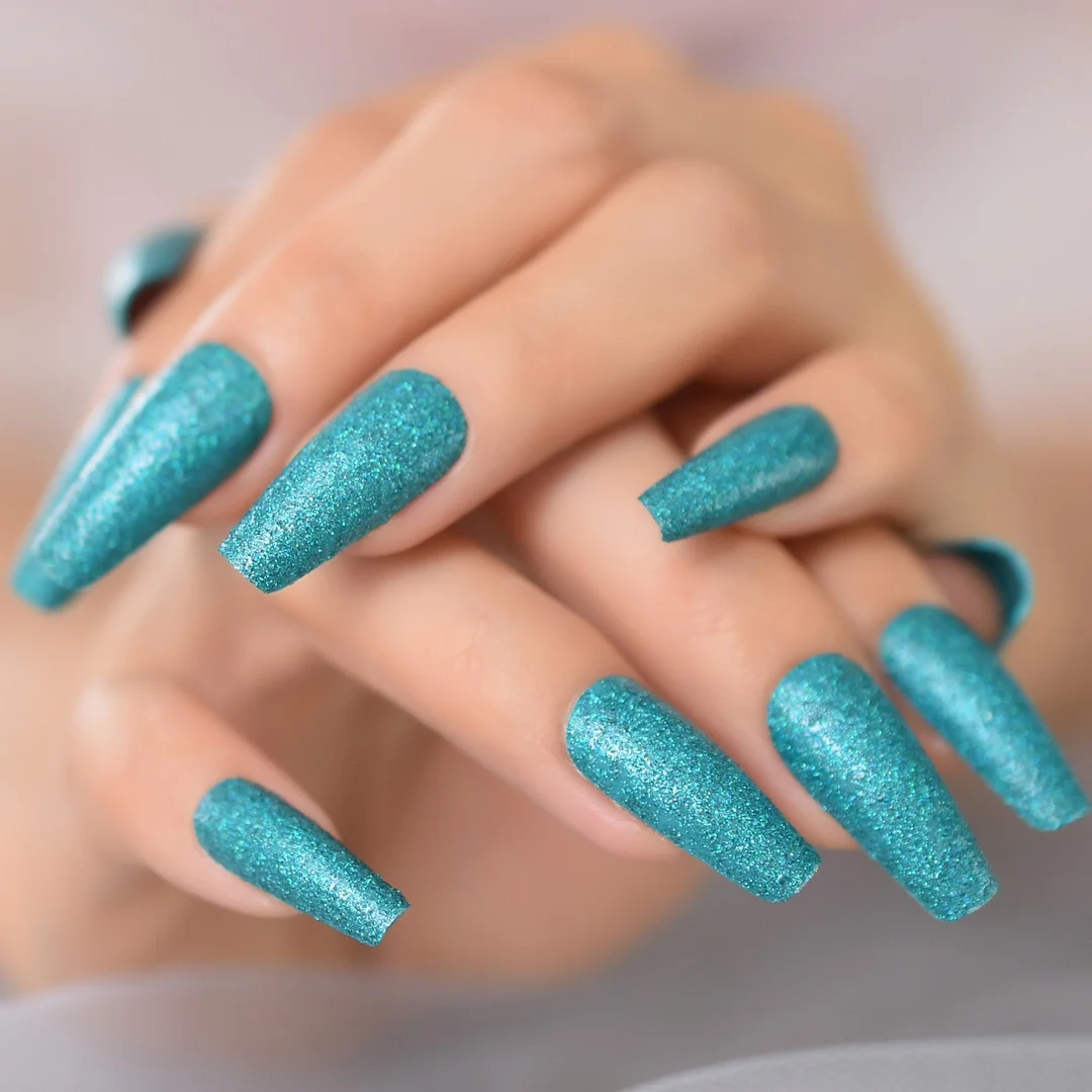 Holographic Silver Glitter Press On Nails Short Style Daily Wear Nude Pink Lady False Nails Oval Shape Nail Art Tips 515-Nail Inspo