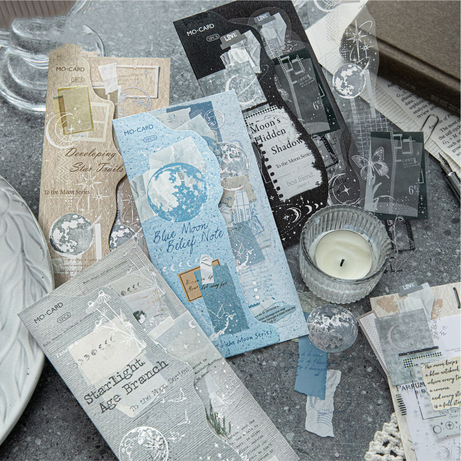 PET 스티커 - 달나라 시리즈 빈티지 스타 필름 스머지