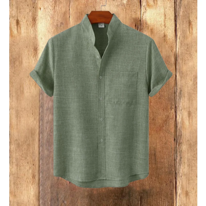 Men's multicolor geometry solid cotton linen shirt