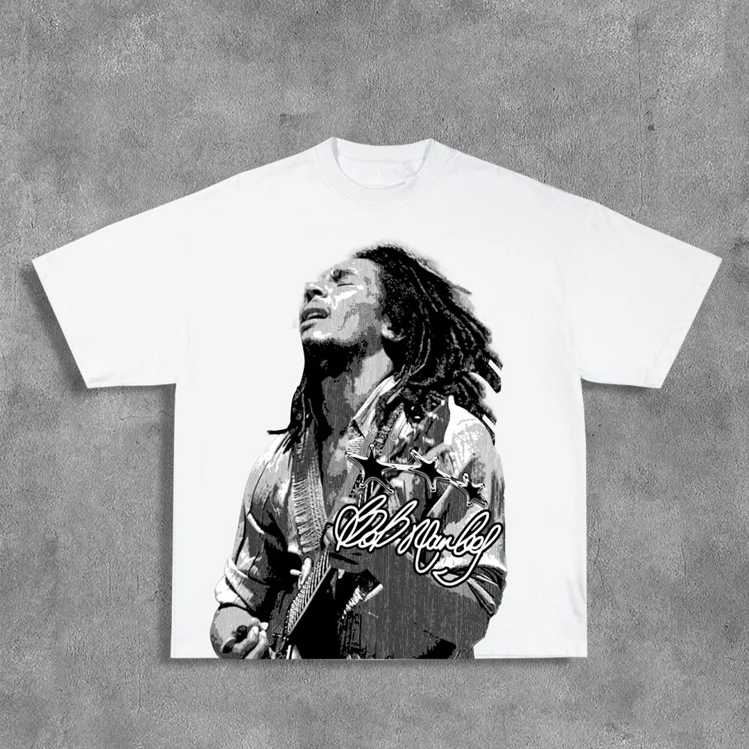 Bob Marley Singer-Songwriter Print Short Sleeve T-Shirt