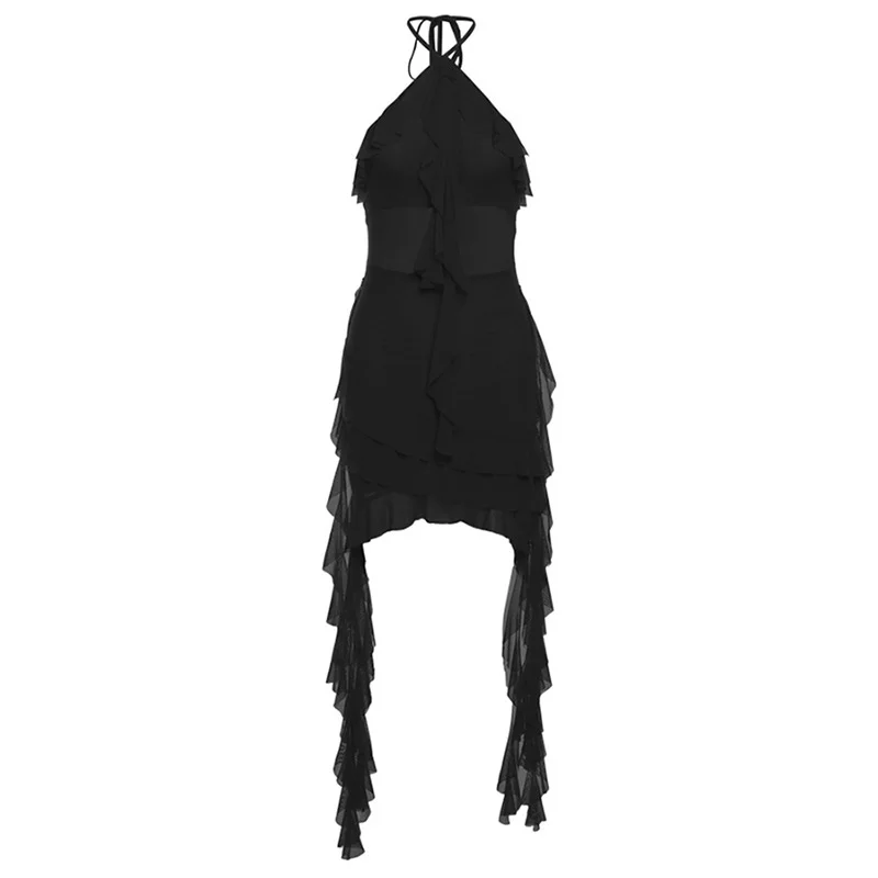 Ueong Ueong Summer Women's Solid Color Slim High-Waist Street Fashion Hanging Neck Show Back Dress