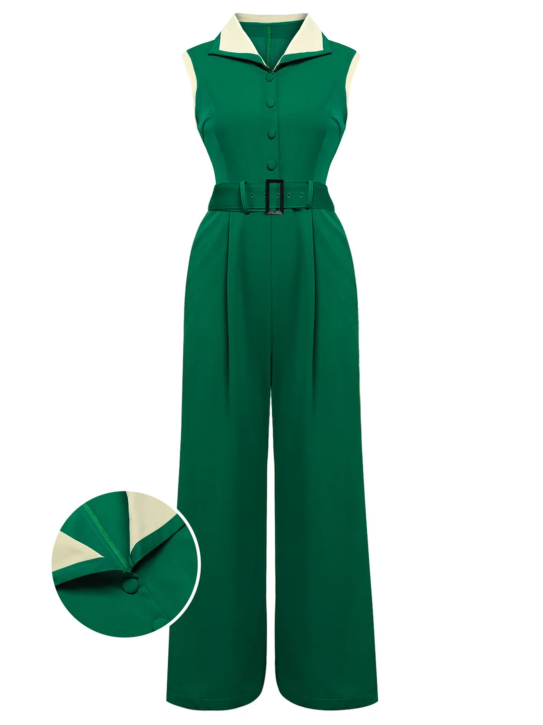 [Pre-Sale] Green Lapel Collar Sleeveless Jumpsuit