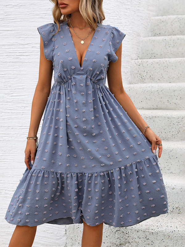 Mature Women Casual Summer New Ruffle Sleeve Loose Jacquard Dress