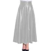 High Waist Matte PU Leather Long A-line Skirt Women's Eleagnt Solid Umbrella Skirt Plus Size Pleated Swing Skirts Streetwear 7XL