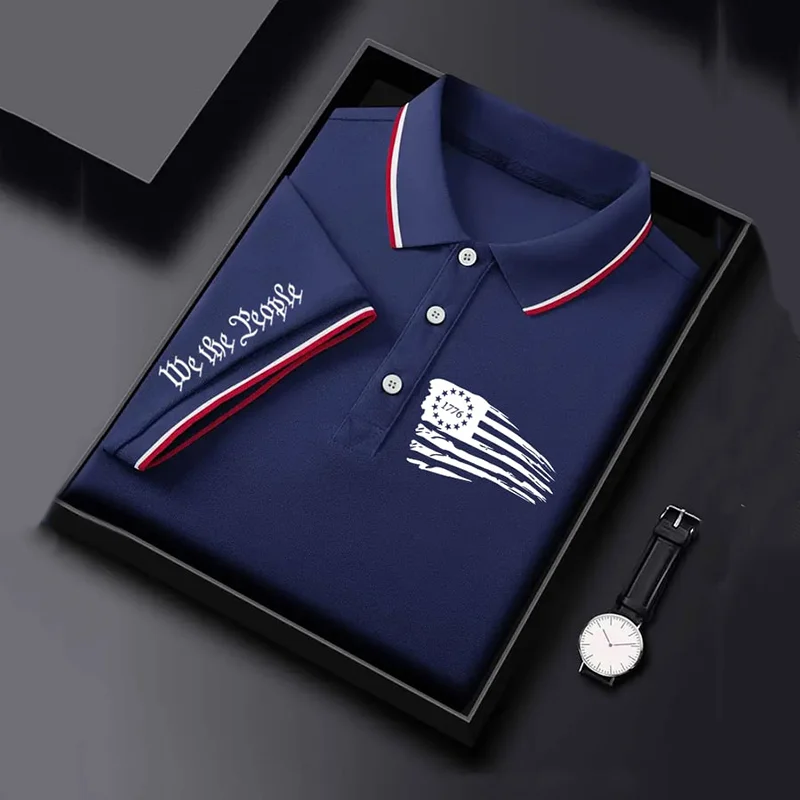 Men's Independence Day Flag 1776 Print Polo Shirt