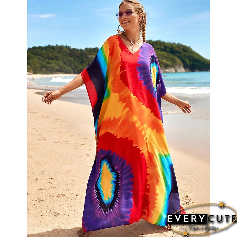 Yellow Graffiti Loose Beach Kimono Dress