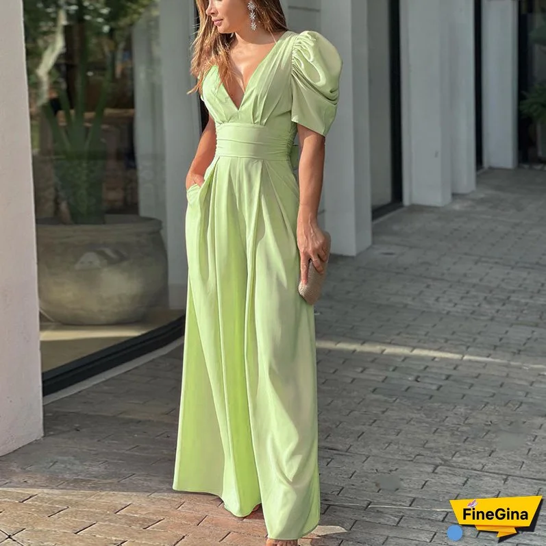 Plus Size Women Short Sleeve Wide Leg Jumpsuit