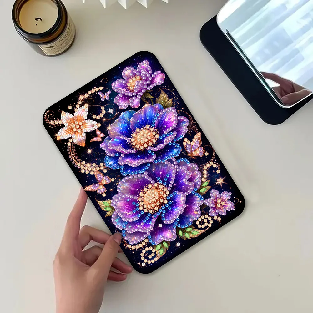 DIY Diamond Art Shiny Crystal Mirror Lightweight Standing Makeup Mirror (Flower)