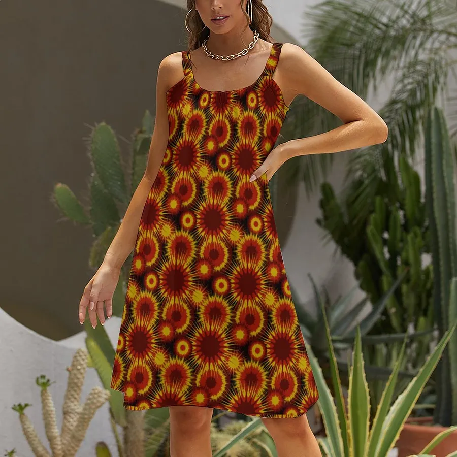 SFNEEWHO Garnet And Gold Energy Bursts Of Team Colors Leggi Summer Hawaiian Beach Dresses Casual Sling Sleeveless Printed Knee Length Dress SFNEEWHO Garnet And Gold Energy Bursts Of Team Colors Leggi Summer Hawaiian Beach Dresses Casual Sling Sleeveless Printed Knee Length Dress