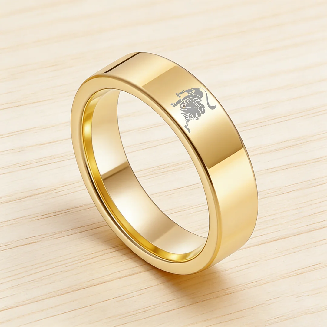 Mens Womens Flat Leo Tungsten Carbide Rings Gold Couple Wedding Bands Top Comfort Fit 4MM 6MM 8MM Width