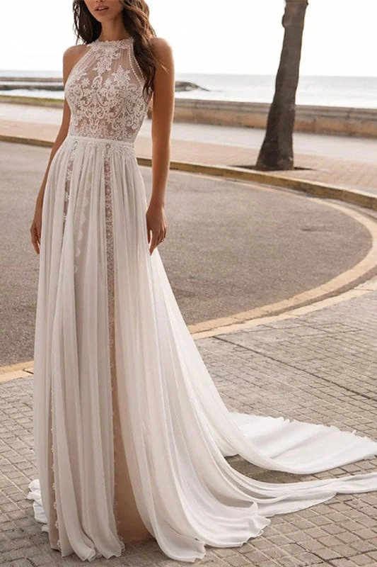 Halter Sleeveless Lace Wedding Dress PD0325