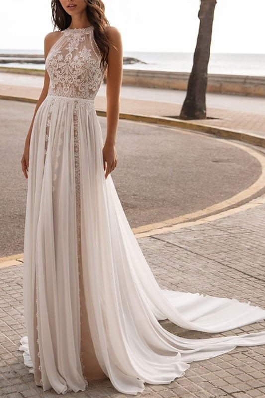 Halter Sleeveless Lace Wedding Dress | Ballbellas Ballbellas