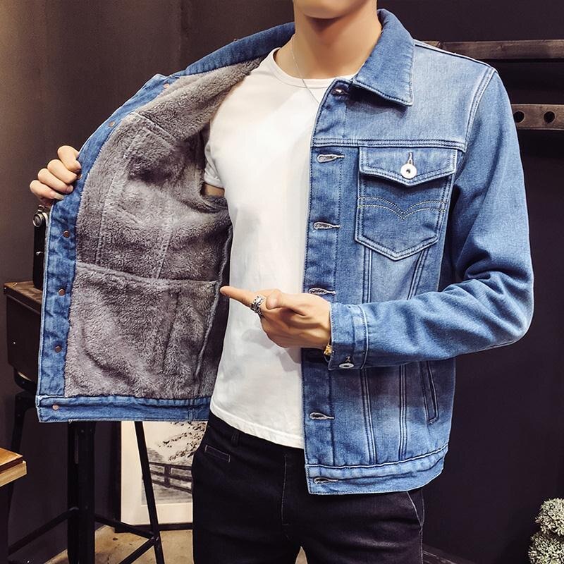 2025 Autumn And Winter New Fashion Solid Color Plus Cashmere Denim Jacket Men's Casual Loose Thick Warm Large Size Jacket M-4XL