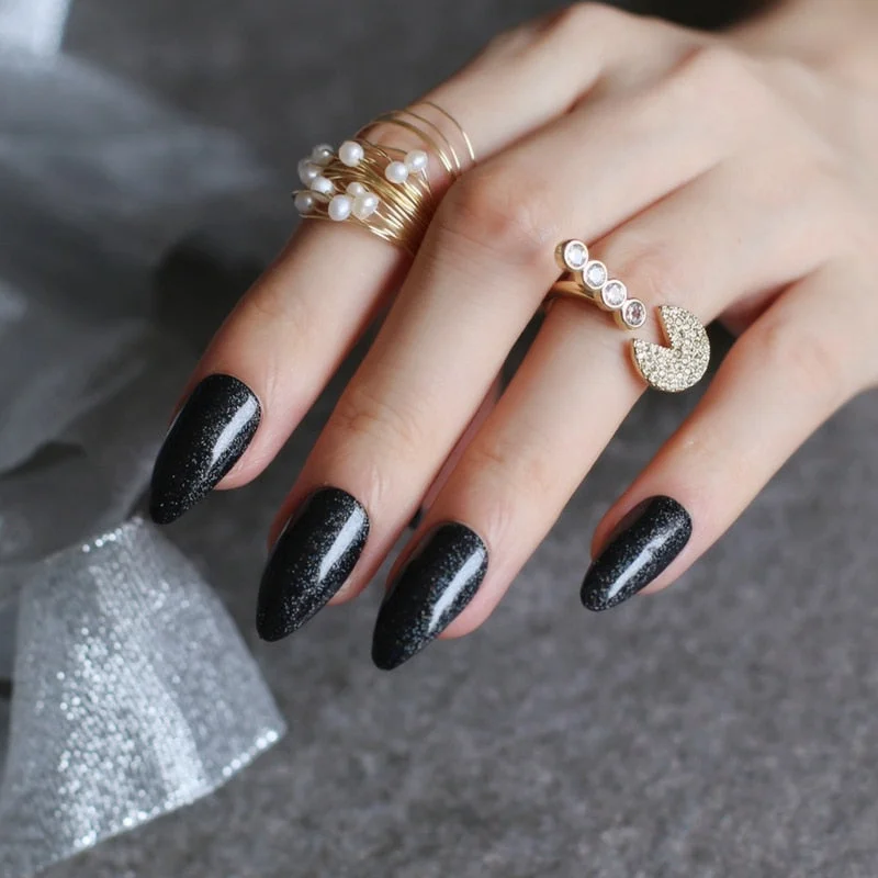 gel polish UV coffee Almond Holographic glitter art nails tabs Stiletto False nail Brown red fake Nails Gold silver 24pcs-Nail Inspo