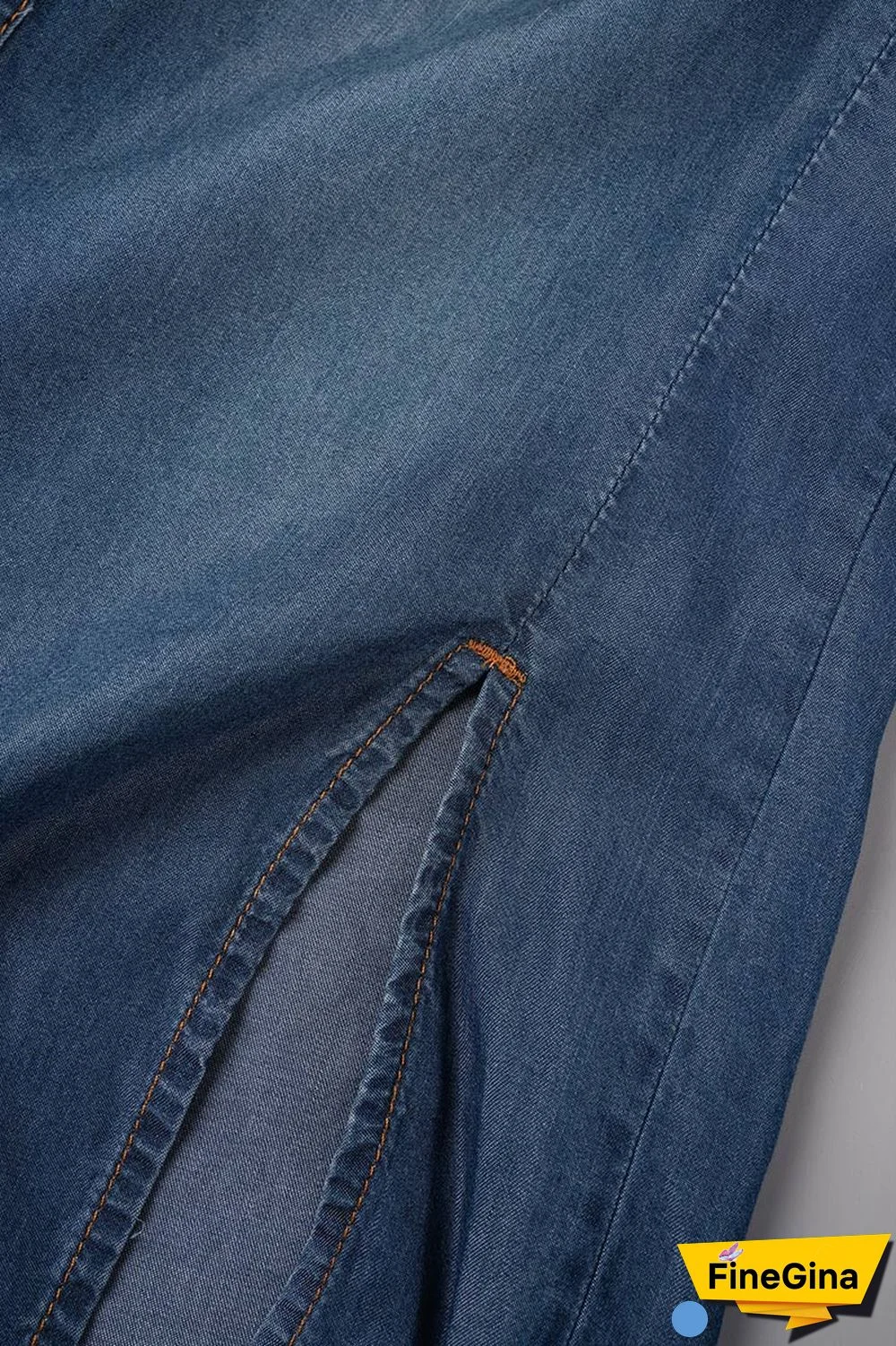 Blue Casual Solid Slit Turndown Collar Tops