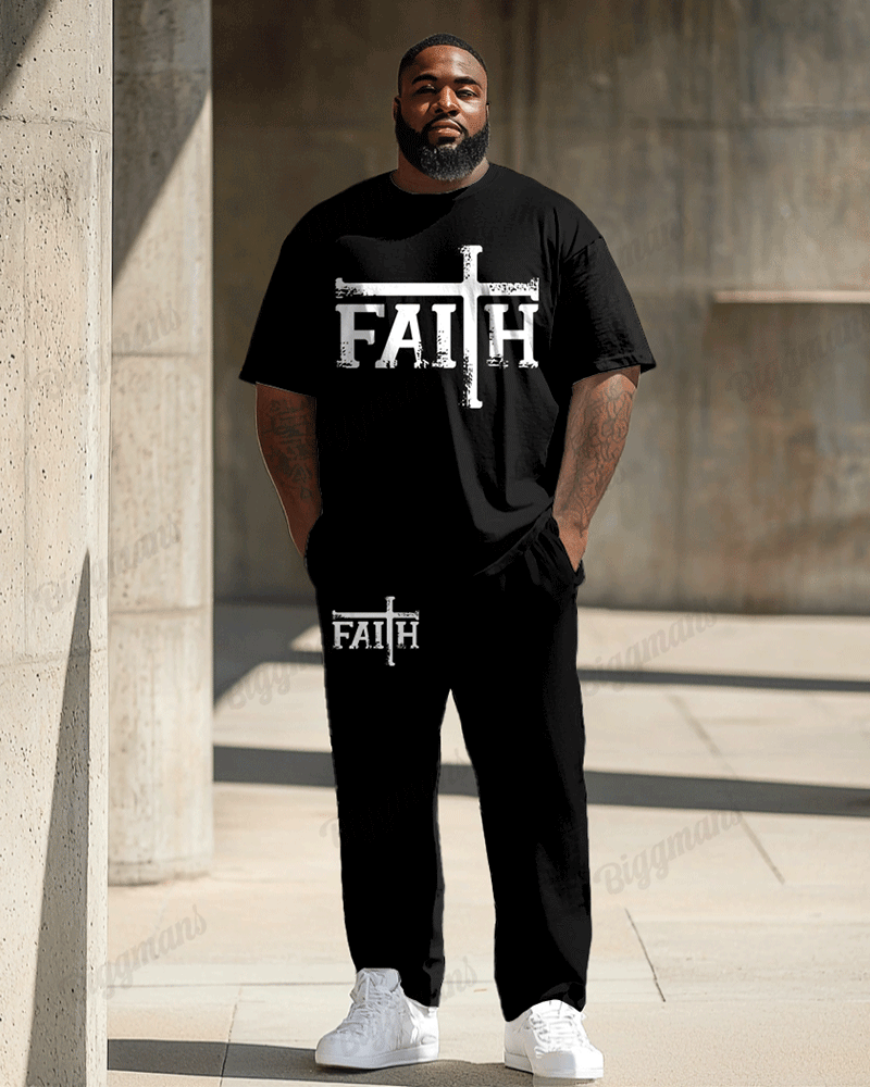 Men's Plus Size Faith Print T-Shirt Trousers Suit