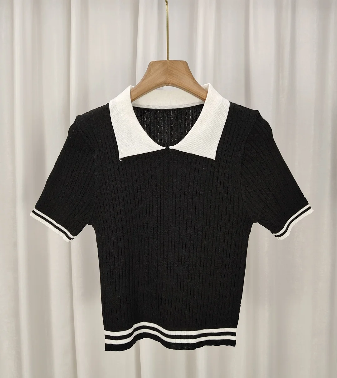 Uveng Uveng Version Of POLO Collar Short-Sleeved Knitted T-Shirt Girl 2024 Summer New Design Temperament Dress