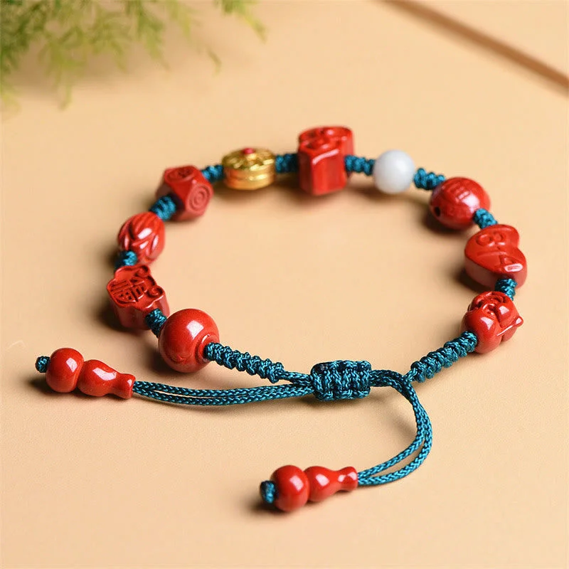 Om Mani Padme Hum Cinnabar Gourd Laughing Buddha Blessing String Bracelet
