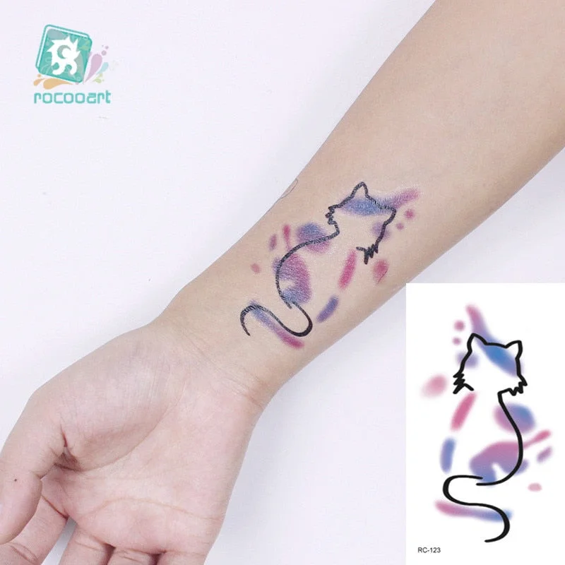 Rocooart Animal Waterproof Temporary Tattoo Sticker Flamingo Cat Fox Tatoo Body Art Women New Fake Taty Tatuaje Cute Small Tatto