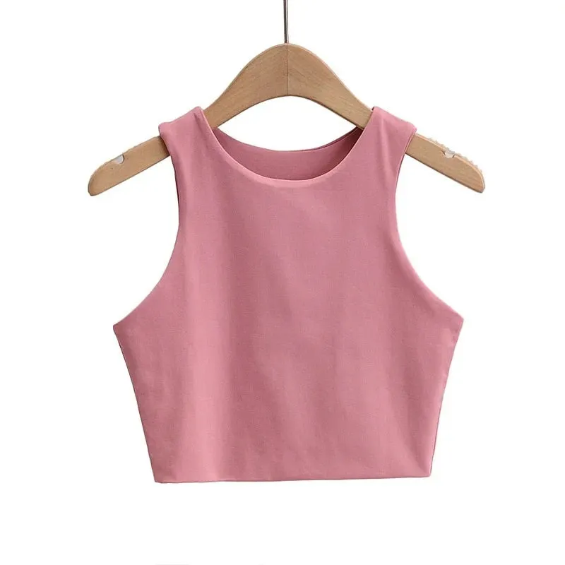 2022 Summer Fashion Women Sexy Slim Tops O-neck Sleeveless Double Nylon Ladies Good Quality Tank Tops 6 Colors