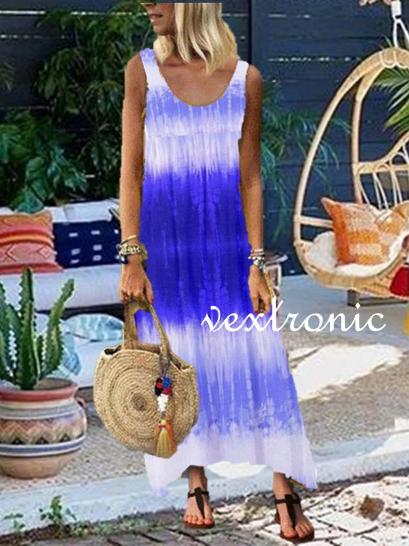 Women's Scoop Neck Sleeveless Gradient Dress