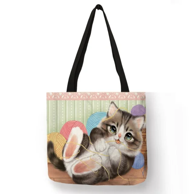 Linen Eco-friendly Tote Bag -  Flower Pet Dog Cat