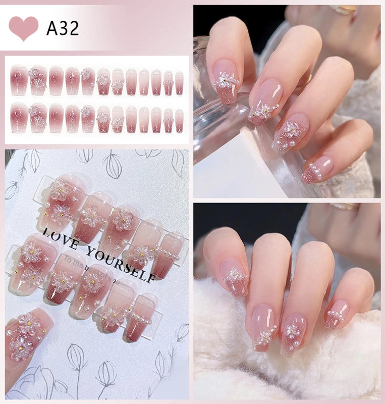 Cute Sweet Color Block Flower ABS Press-on Nails 1 Set