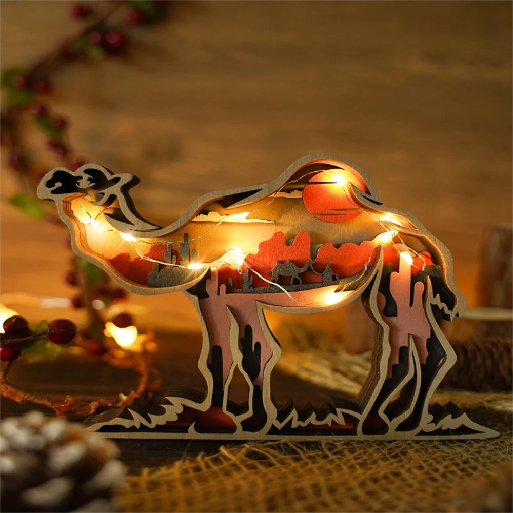 Purexcellent&trade; New creative home desktop wood carving camel crafts ornaments