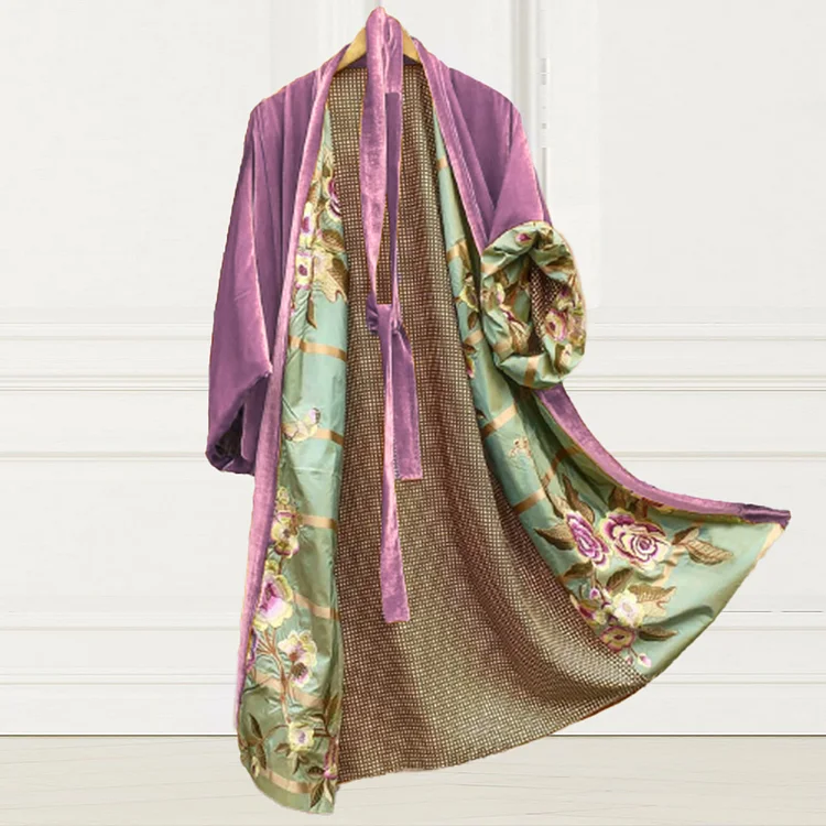 VChics Fashion Lined Patchwork Print Loose Kimono Duster