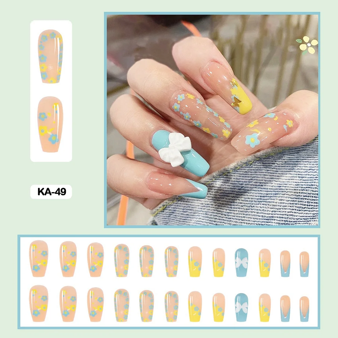 Butterfly Lovely Girl Nail Art Wearable Press On Fake Nails Tips With Glue And Sticker 24pcs/box With Wearing Tools As Gift-Nail Inspo
