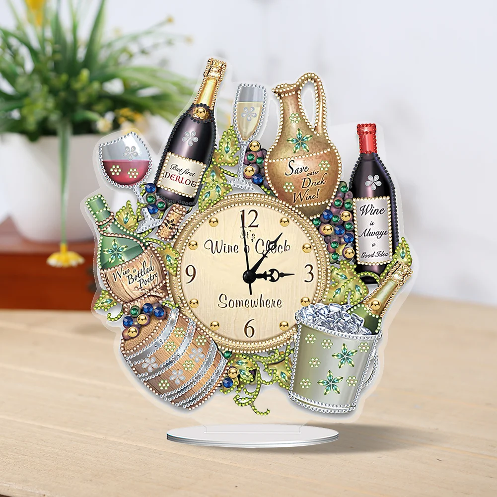 DIY Ice Bucket Wine Special Shape Acrylic Diamond Painting Clock Art Craft