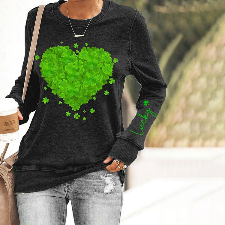 Comstylish Women's St. Patrick's Day Shamrock Print Sweatshirt
