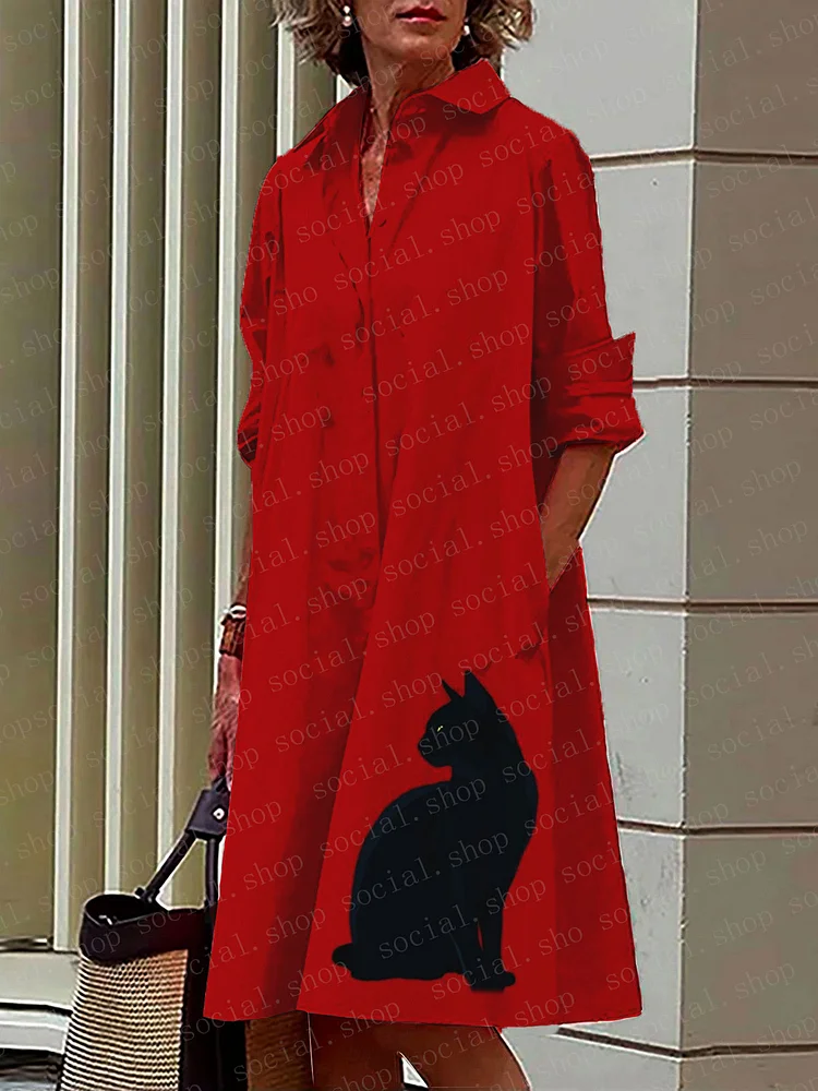 Women's Dignified Cat Red Long Shirt socialshop