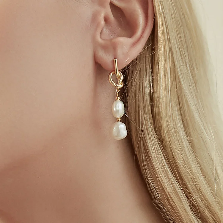 Natural Baroque Pearl Simple Vintage Knotted Long Earrings