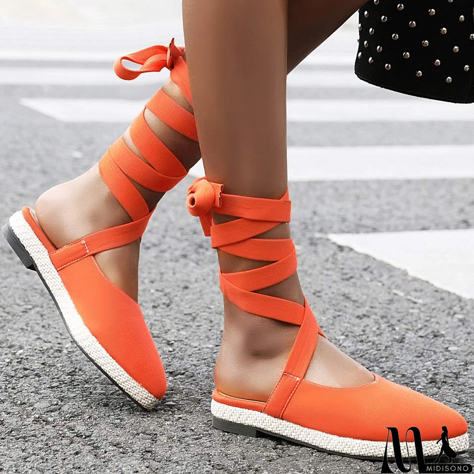 MidiSono - Pointed Toe Crossover Lace-up Sandals